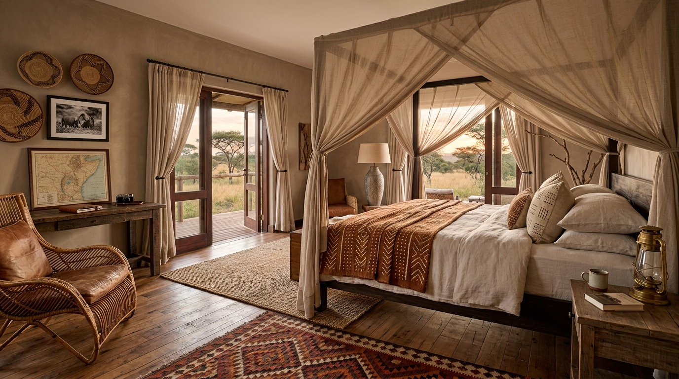 Add brass or warm metallic accents for safari glam